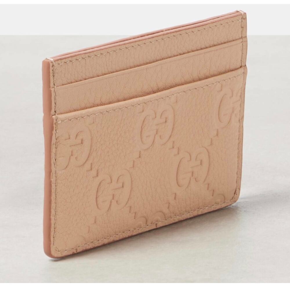 Gucci GG Embossed Leather Card Holder Rose Dust Pink